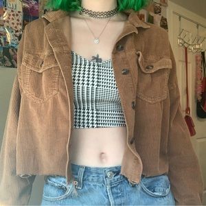 burnt orange brown cropped american eagle corduroy jacket with raw hem